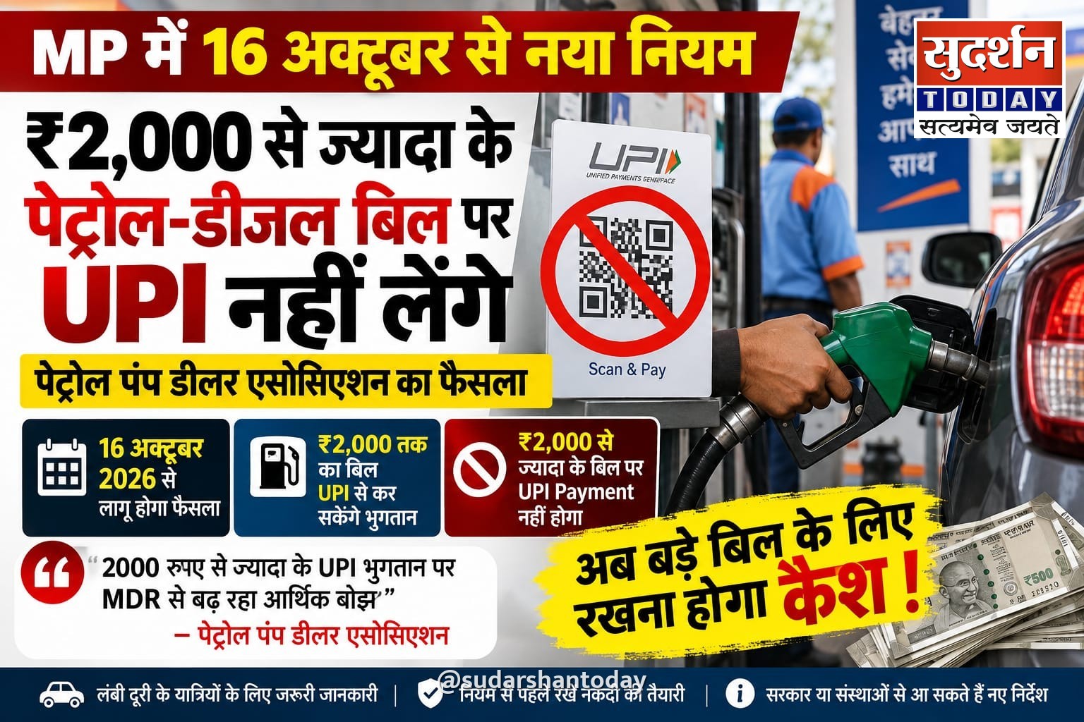 MP Petrol Pump UPI Rule: मध्य प्रदेश में 16 अक्टूबर से ₹2,000 से ज्यादा के पेट्रोल-डीजल बिल पर UPI बंद, जानिए क्या है वजह MP Petrol Pump UPI Rule: मध्य प्रदेश में 16 अक्टूबर से ₹2,000 से ज्यादा के पेट्रोल-डीजल बिल पर UPI बंद, जानिए क्या है वजह